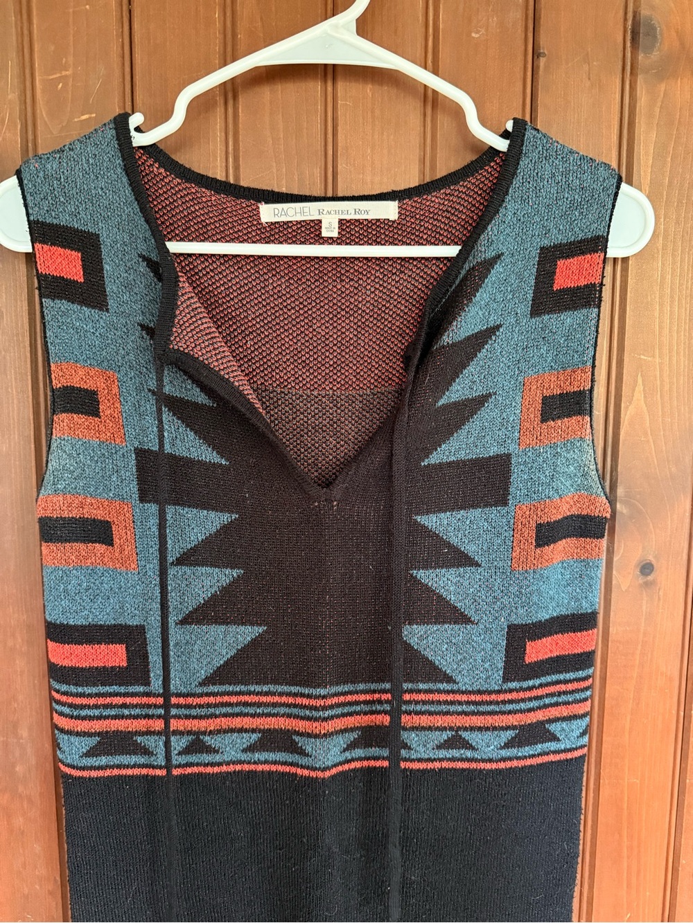 RACHEL Rachel Roy Southwestern Knit Sleeveless Dress in Teal, Rust & Black